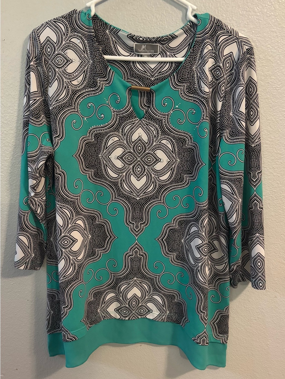 JM Collection Shirt Womens XL Paisley Silver Embellishment Size PL Top